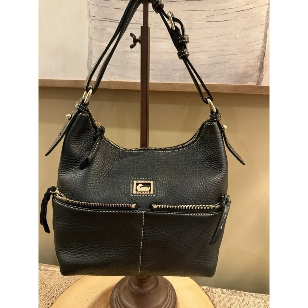 Dooney & Bourke Dillen Double Pocket Black Pebbled Leather‎ Hobo Bag & Wallet